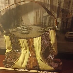 Zina Eva Snake Print Shoulder Bag in Brown and Cream